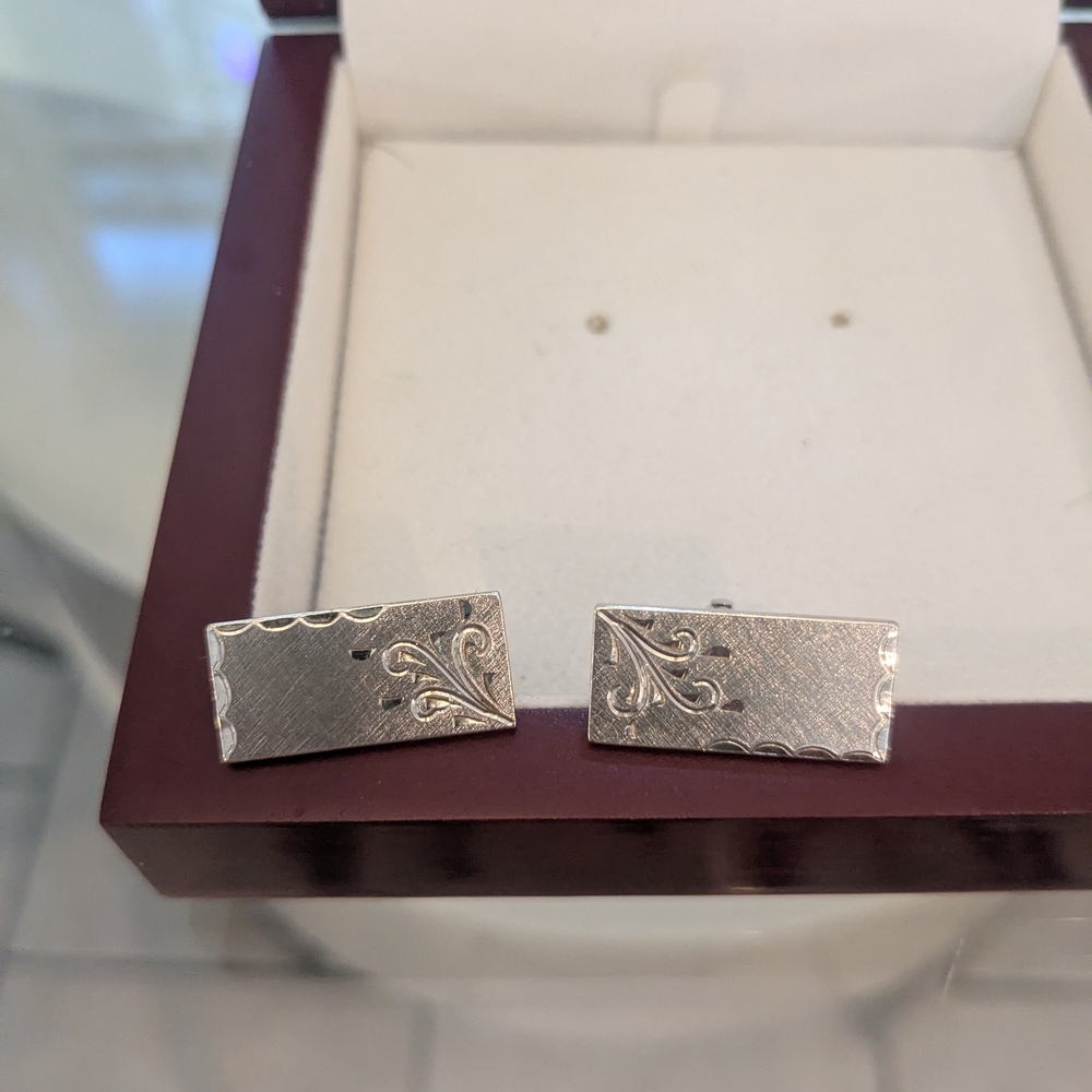 Sterling Silver Vintage Rectangular Cufflinks Wit… - image 1